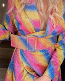 Chic Allover Sequins Colorblock Slit Blazer Dress