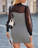 Puff Lantern Sleeve Houndstooth Print Party Dress