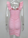 Women V Neck Pleated Bodycon Mini Dress