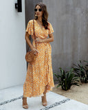 Pink Female Polka Dot Sexy V-neck Ruffle Short-sleeved Beach Vacation Summer Dress