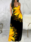 Casual Women Print Colorblock Ruffles Trim Slim Dress