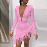 Sexy Plunge Fluffy Irregular Party Dress