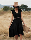 Hollow Out Ruffle Pink Lace Slim Elegant Dresses