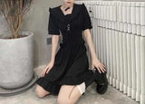 Back Harajuku Ruffles Short Sleeve  Dark Punk Gothic Dress