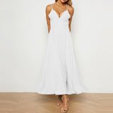Plain Spaghetti Strap Backless High Waist Elegant Maxi Dress