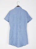 Blue Short Sleeve Buttoned Denim Shirt Dress