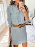 Slim Casual Office Lady Denim Solid Dresses
