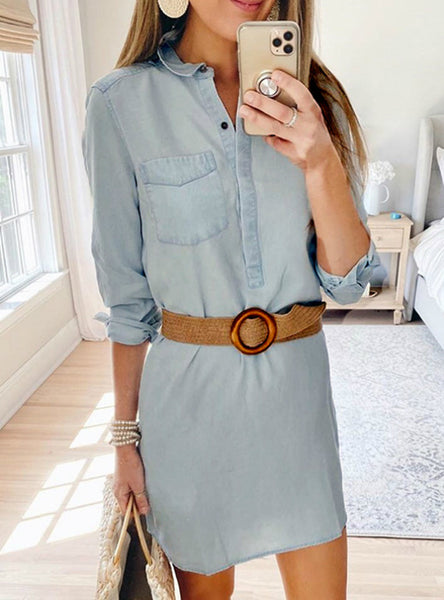 Slim Casual Office Lady Denim Solid Dresses