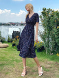 Chiffon Dress Summer Dress Casual V-neck Short-sleeved A-line Beach Long Robe Dress