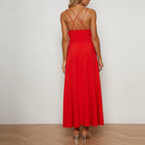 Plain Spaghetti Strap Backless High Waist Elegant Maxi Dress