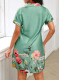 Women Floral Print Short Sleeve Satin Dress