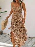 Women Sleeveless V Neck Ruffled Summer Dress