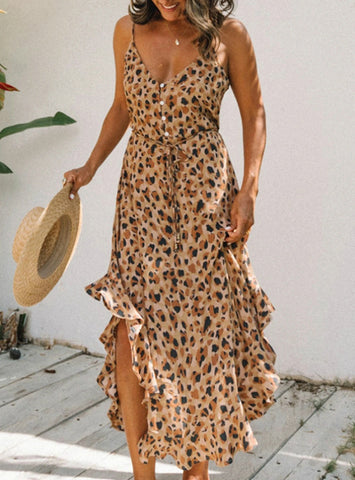 Women Sleeveless V Neck Ruffled Summer Dress