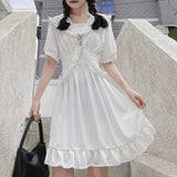 Back Harajuku Ruffles Short Sleeve  Dark Punk Gothic Dress