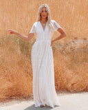 Fashion Women Deep V-neck Lace Hollow Out Bohemian Maxi Dress