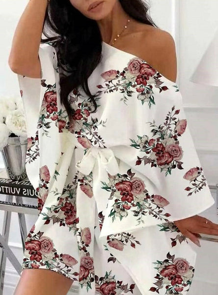 Women White Cold Shoulder Floral Print Dress