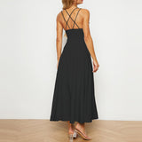 Plain Spaghetti Strap Backless High Waist Elegant Maxi Dress