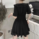 Back Harajuku Ruffles Short Sleeve  Dark Punk Gothic Dress