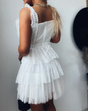 Contrast Lace Mesh Layered Mini Dress