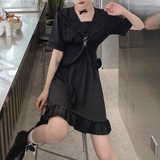 Back Harajuku Ruffles Short Sleeve  Dark Punk Gothic Dress