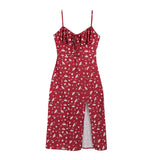 Summer Floral Printed Sexy Split High Waist Slim Mid-length Dresses