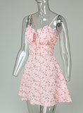 Women Floral Print Tie Front Mini Dress