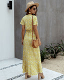 Pink Female Polka Dot Sexy V-neck Ruffle Short-sleeved Beach Vacation Summer Dress