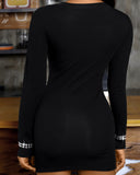Women Sexy Studded One Shoulder Long Sleeve Bodycon Party Dress