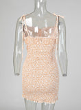 Casual Mini Floral Print Spaghetti Strap Shirring Design Dress