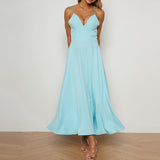 Plain Spaghetti Strap Backless High Waist Elegant Maxi Dress