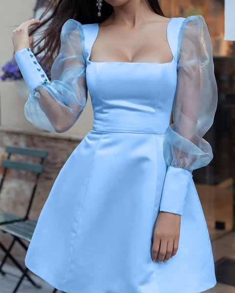 Puff Lantern Sleeve Sheer Mesh Party Dress