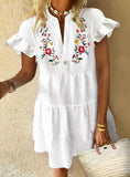 White Ditsy Floral Print Ruffles Casual Dress