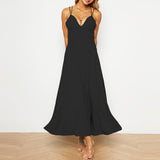 Plain Spaghetti Strap Backless High Waist Elegant Maxi Dress