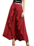 Fashion Navy Chiffon Tie-Waist Ruffle Wide Leg Loose Pants