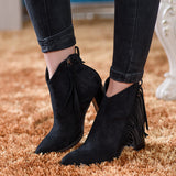 Trendy Plus Size Fashion Tassel High Heel Ankle Boots Women Warm And Comfortable Flock Ladies Winter Boots