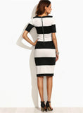 Black and White Contrast Wide Stripe Pencil Dress