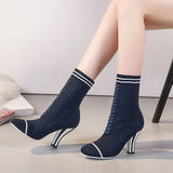 Fashion 2018 spring autumn fashion Stretch boots high heels slip on ankle boots shoes for woman plus size square heels