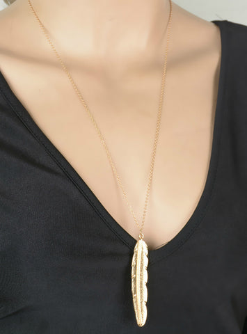  Simple Alloy Leaves Feathers Necklace