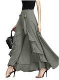 Fashion Navy Chiffon Tie-Waist Ruffle Wide Leg Loose Pants