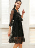 V neck long sleeve sequin party dress