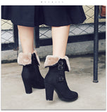 Trendy Thick Plush Snow Ankle Boots Women Keep Warm Winter Boots Buckle Strap Side Zipper Thick High Heels Shoes Woman