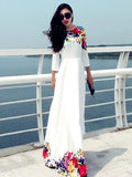 WHITE Printed Round Neck Maxi Dress