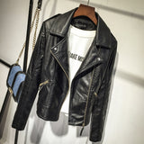 Black Slim Cool Lady PU Leather Jackets Sweet Female Zipper Faux Outwear Coat