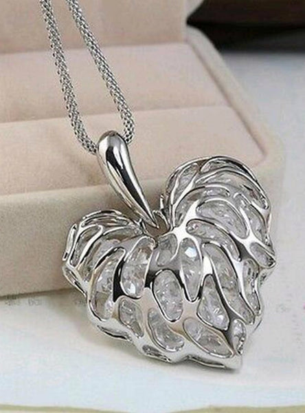 of gold silver heart-shaped crystal rhinestone pendant necklace