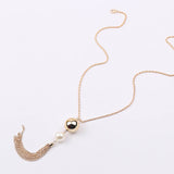 Imitation Pearl Beads Tassels Pendant Long Sweater Chain Necklace