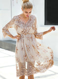 V neck long sleeve sequin party dress