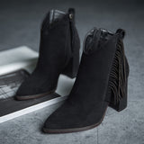 Trendy Plus Size Fashion Tassel High Heel Ankle Boots Women Warm And Comfortable Flock Ladies Winter Boots