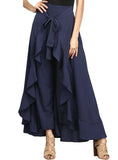 Fashion Navy Chiffon Tie-Waist Ruffle Wide Leg Loose Pants