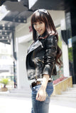 Black Slim Cool Lady PU Leather Jackets Sweet Female Zipper Faux Outwear Coat
