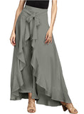 Fashion Navy Chiffon Tie-Waist Ruffle Wide Leg Loose Pants